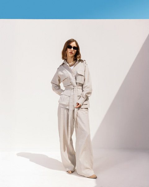 Belted Linen Top BAIGE