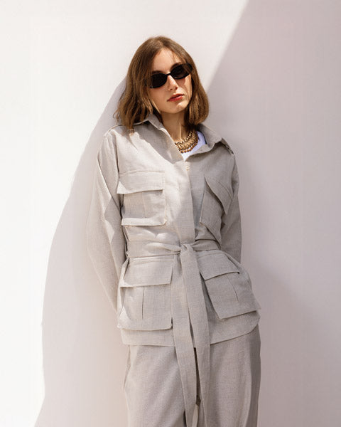 Belted Linen Top BAIGE