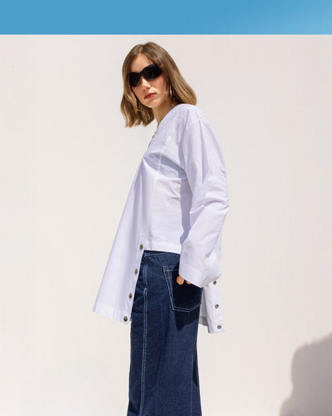 Loose Fitting  V-Cut  Top WHITE