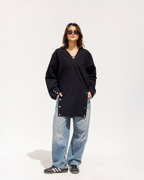 Loose Fitting  V-Cut Top BLACK