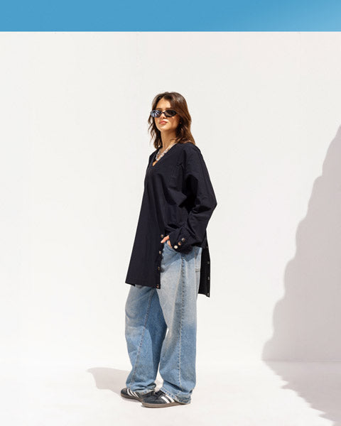 Loose Fitting  V-Cut Top BLACK