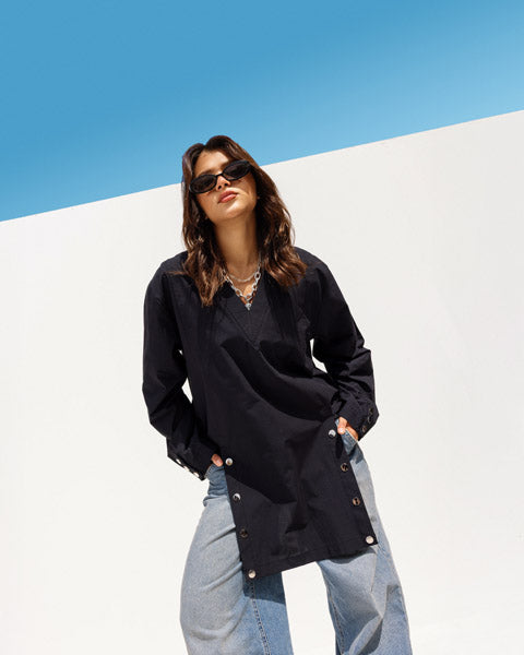 Loose Fitting  V-Cut Top BLACK