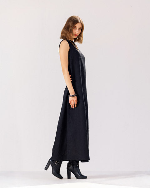 Linen Essence Midi Dress BLACK