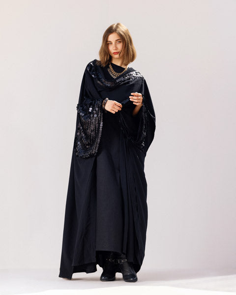 Sequin Sparkle Crepe Caftan BLACK