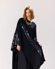 Sequin Sparkle Crepe Caftan BLACK