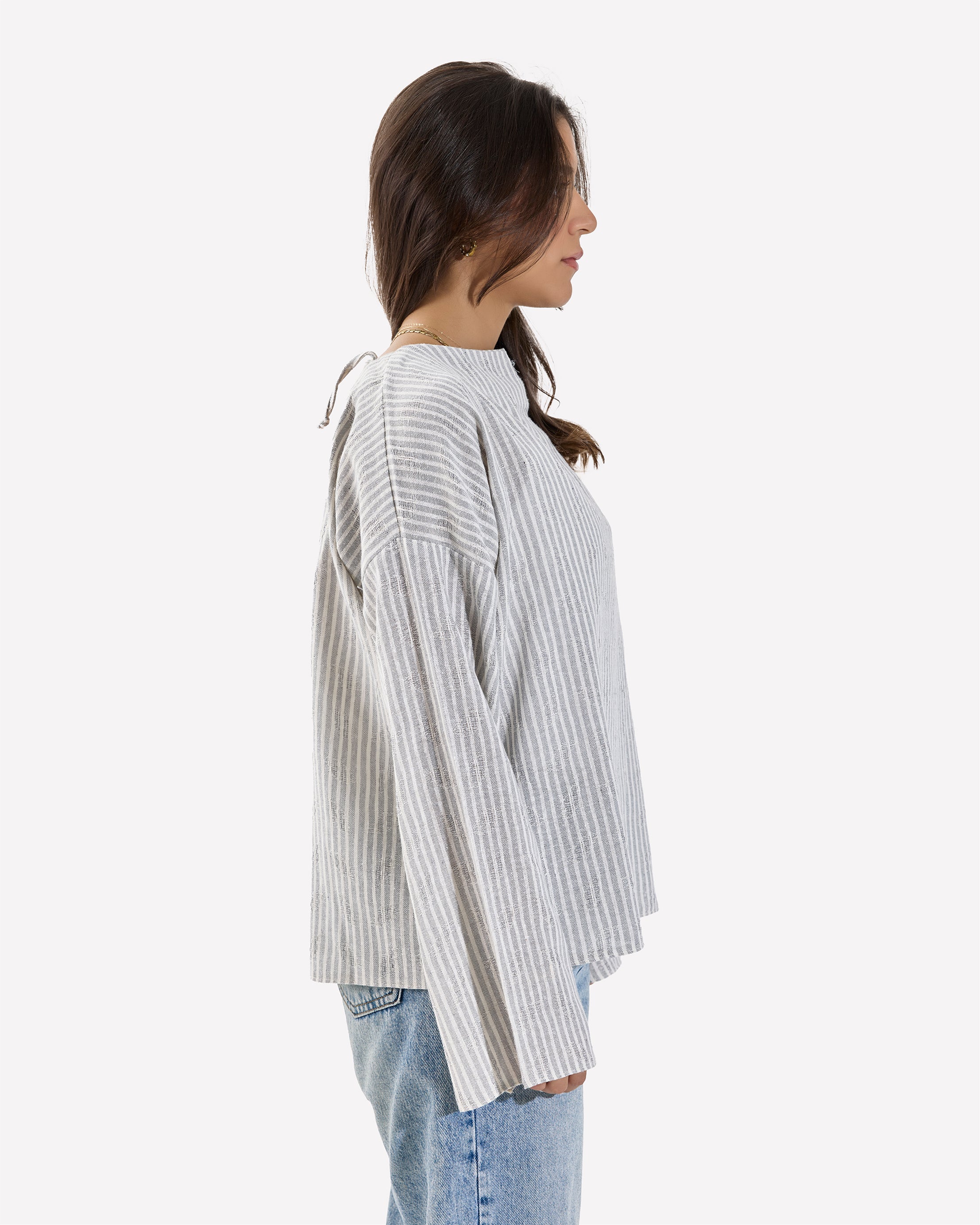 Linen Loose Fitting Stripped Top GRAY