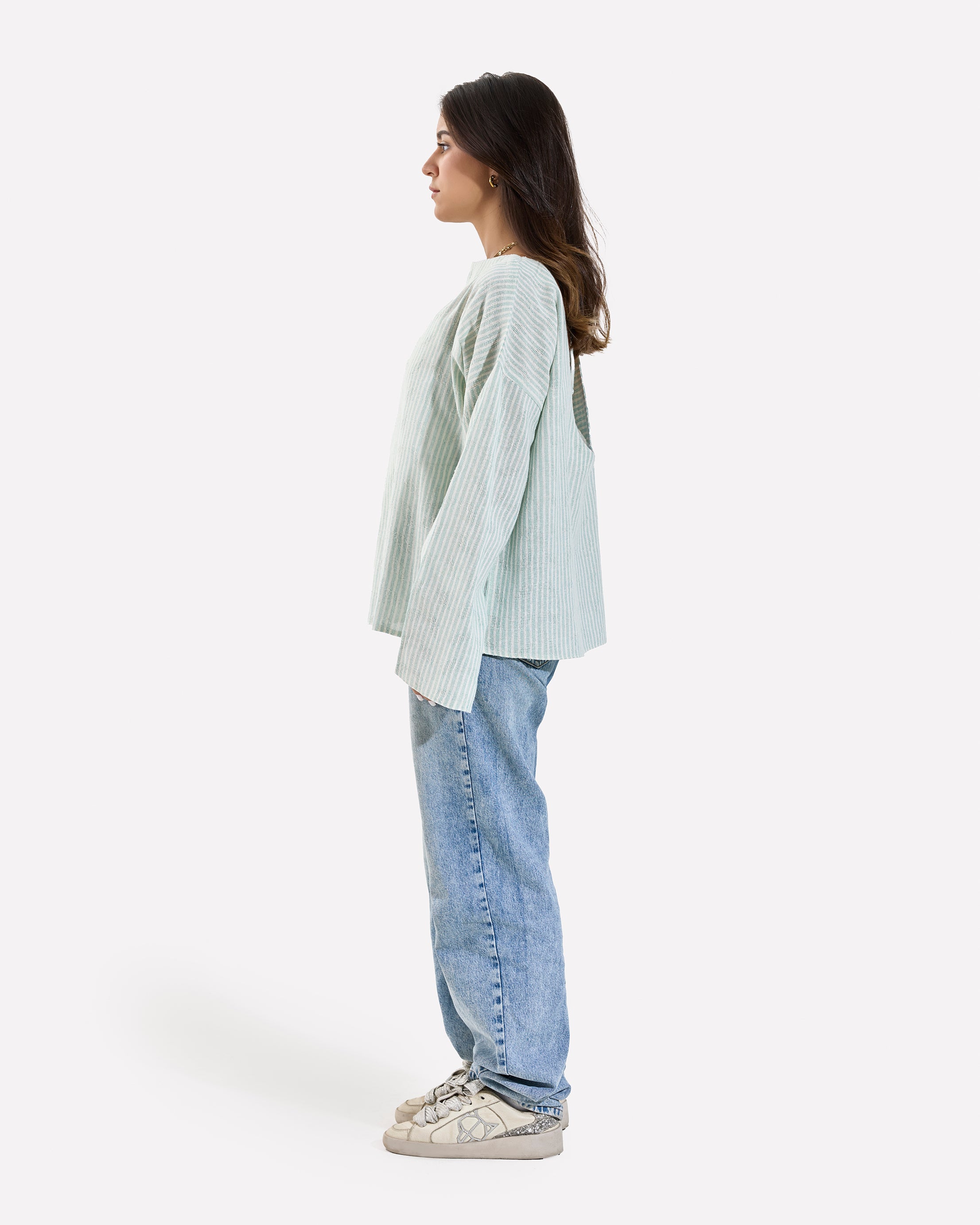 Linen Loose Fitting Stripped Top MINTGREEN