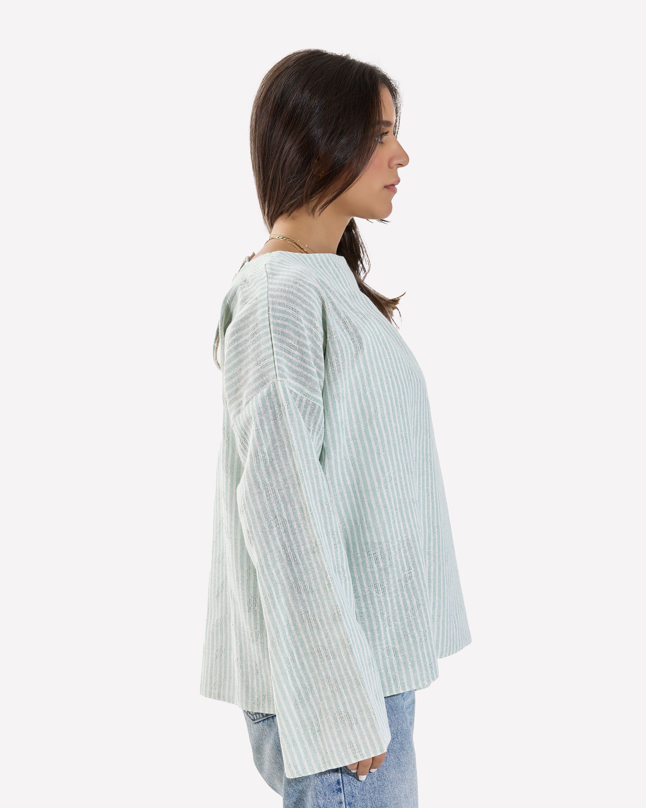 Linen Loose Fitting Stripped Top MINTGREEN