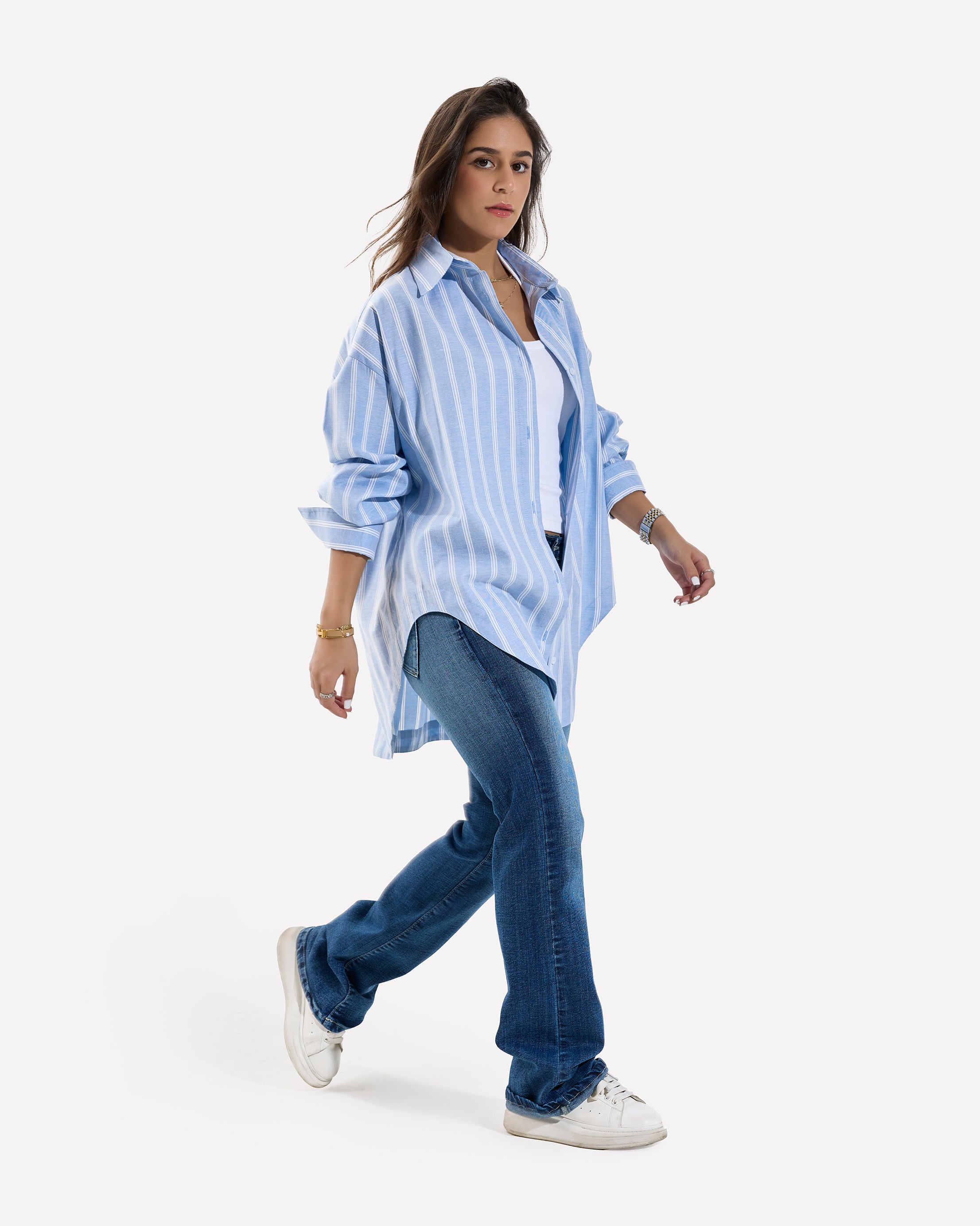 Stripped Oversized Oxford Shirt BABYBLUE-WHITE