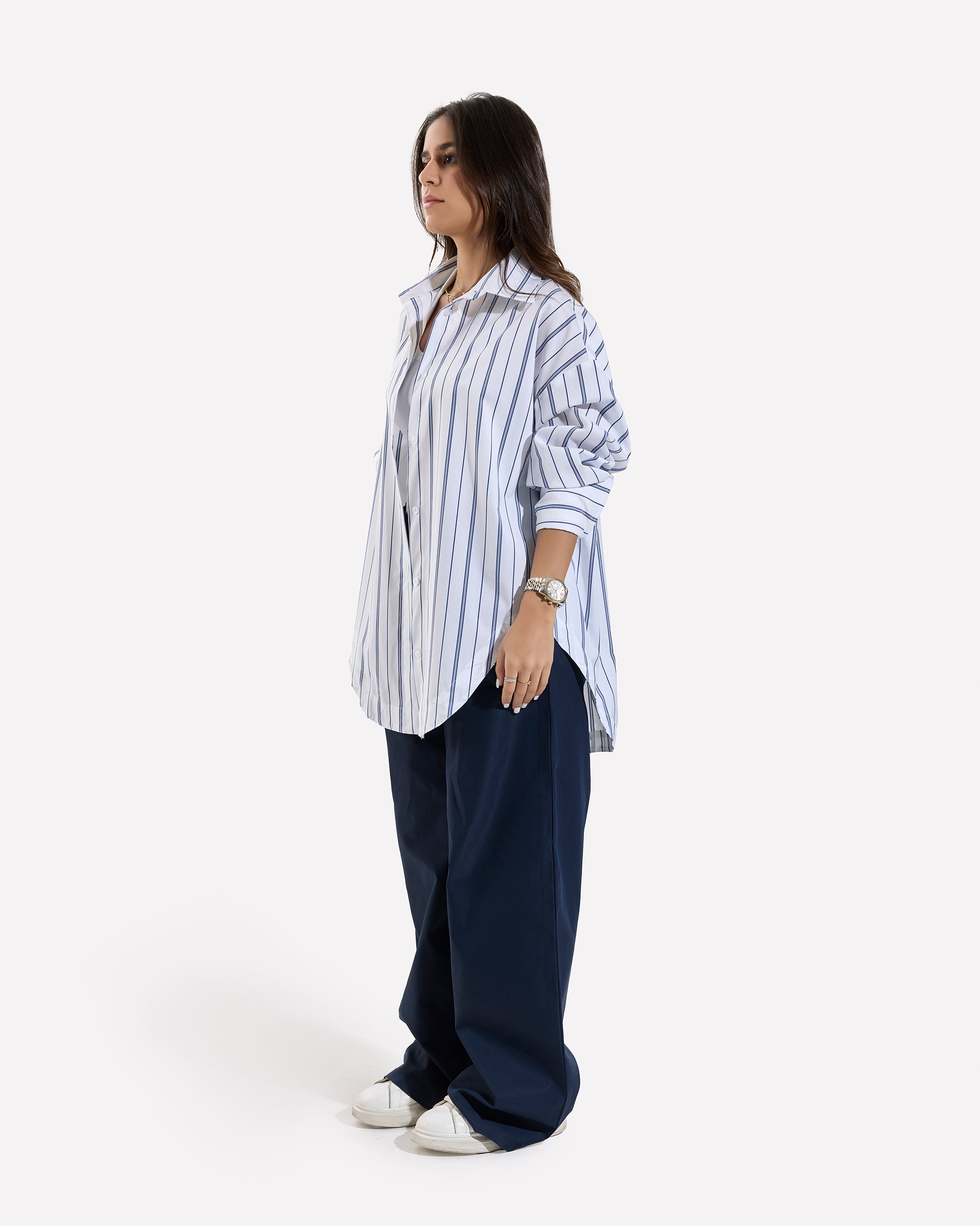 Stripped Oversized Oxford Shirt WHITE-DARKBLUE