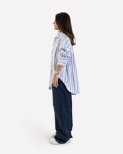 Stripped Oversized Oxford Shirt WHITE-DARKBLUE