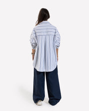 Stripped Oversized Oxford Shirt WHITE-DARKBLUE