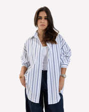 Stripped Oversized Oxford Shirt WHITE-DARKBLUE