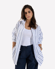 Stripped Oversized Oxford Shirt WHITE-DARKBLUE