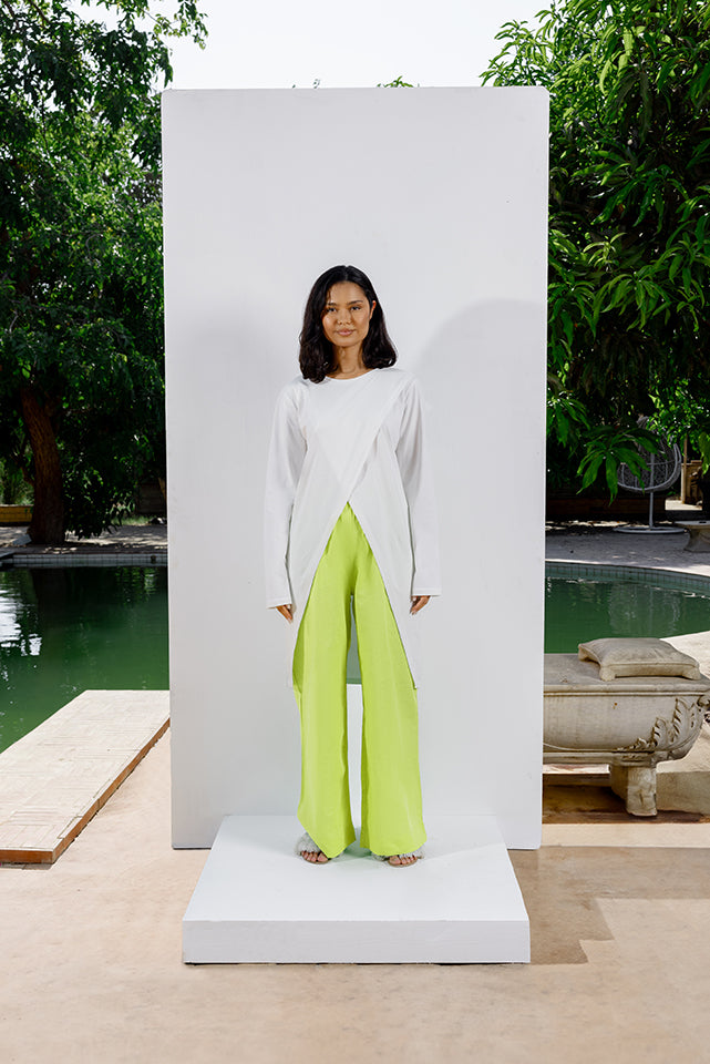 Asymmetric Cross-Front Cotton Top - White