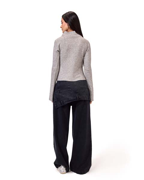 Wide-leg jeans with a skirt - BLACK