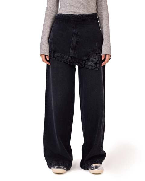 Wide-leg jeans with a skirt - BLACK