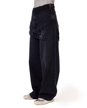 Wide-leg jeans with a skirt - BLACK