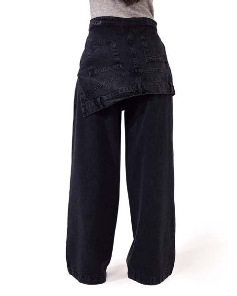 Wide-leg jeans with a skirt - BLACK