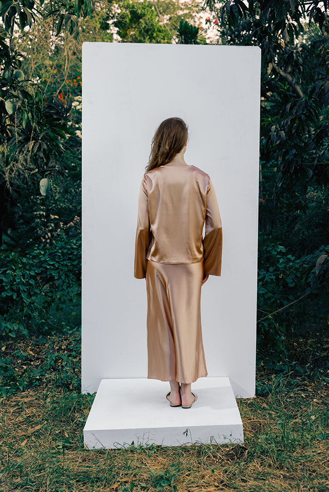 Flattering Satin Midi Skirt -Kashmere