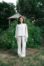 Wide-Leg Linen Pants- OFF WHITE