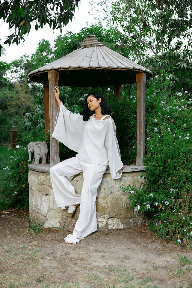 Wide-Leg Linen Pants- OFF WHITE