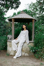 Wide-Leg Linen Pants- OFF WHITE