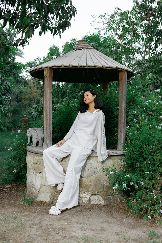 Wide-Leg Linen Pants- OFF WHITE