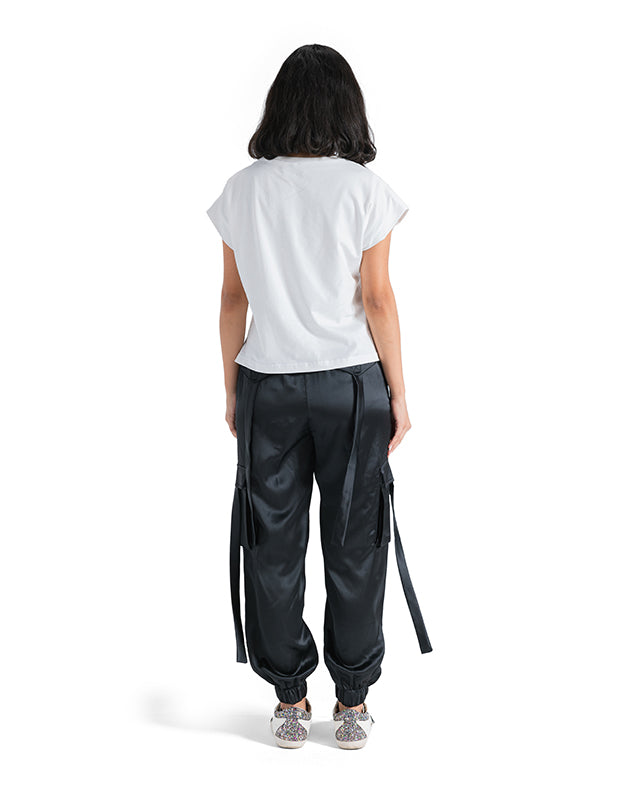 satin cargo pants- BLACK