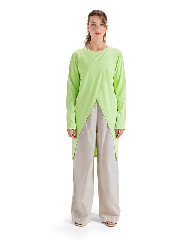 Asymmetric Cross-Front Cotton Top - Neon