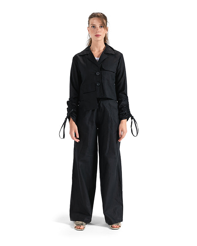 Flowing Wide-Leg Pants- BLACK