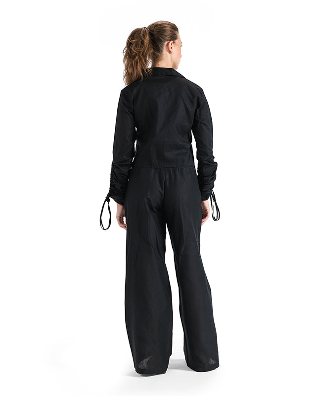Flowing Wide-Leg Pants- BLACK