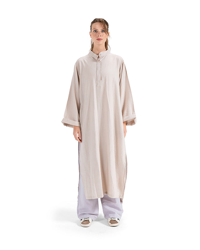 Crinkle Linen Long Shirt - Biege