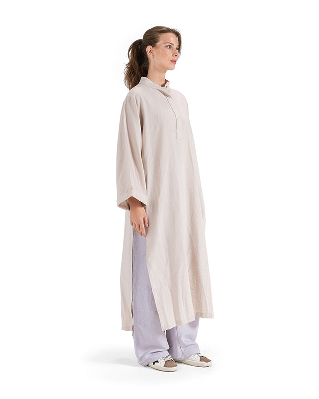 Crinkle Linen Long Shirt - Biege