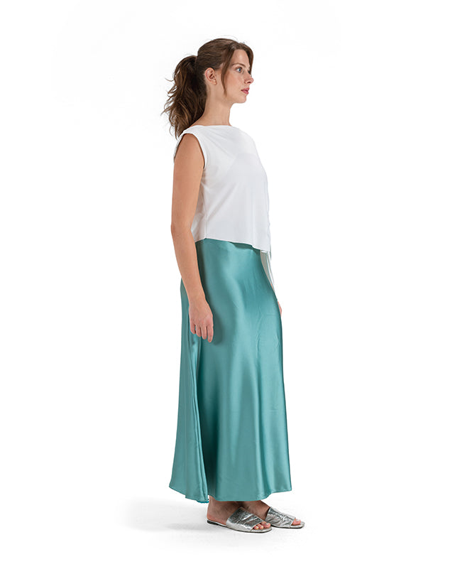 Flattering Satin Midi Skirt  - Mint Green