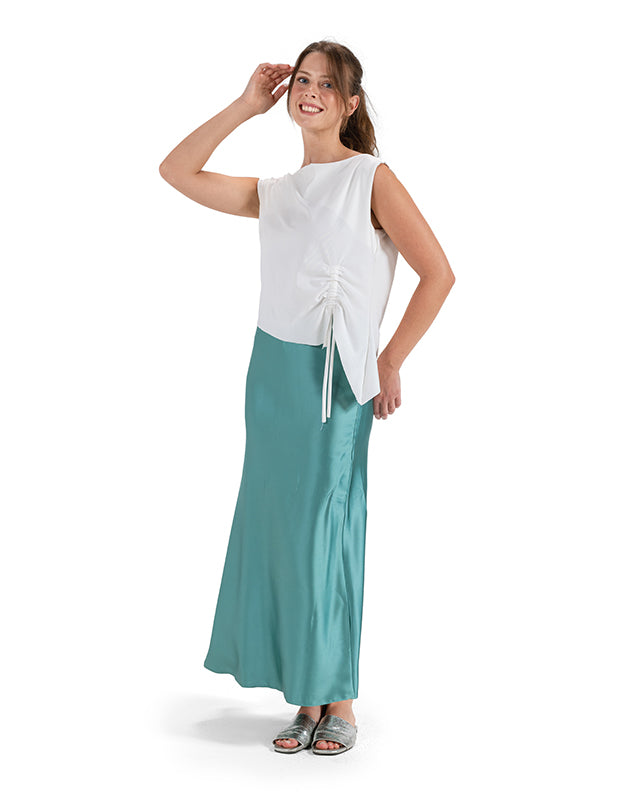Flattering Satin Midi Skirt  - Mint Green