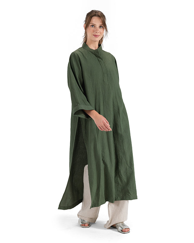 Crinkle Linen Long Shirt - Olive