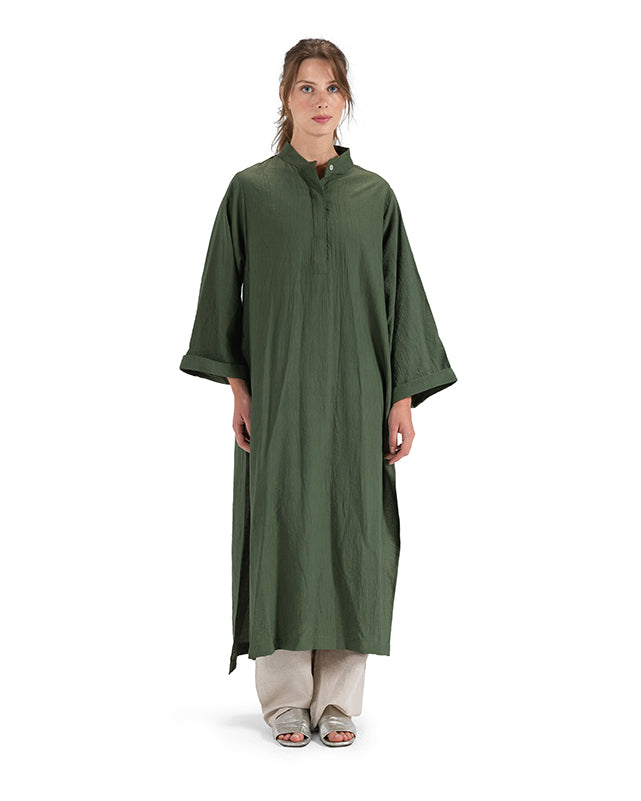 Crinkle Linen Long Shirt - Olive