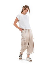 satin cargo pants- CAFE