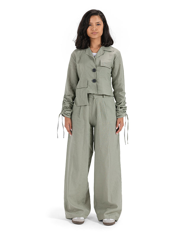 Flowing Wide-Leg Pants- OLIVE