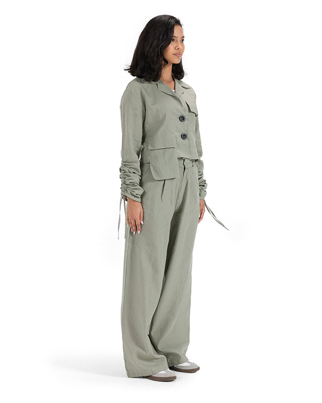 Cropped Utility Shirt- OLIVE