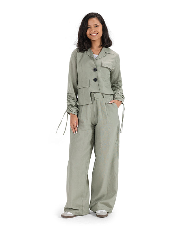 Flowing Wide-Leg Pants- OLIVE