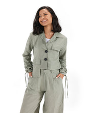 Cropped Utility Shirt- OLIVE