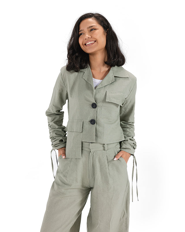 Cropped Utility Shirt- OLIVE