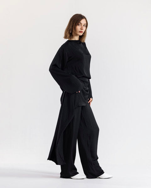 Opulent Satin Wide-Leg Pants BLACK