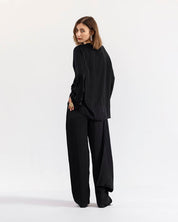 Opulent Satin Wide-Leg Pants BLACK