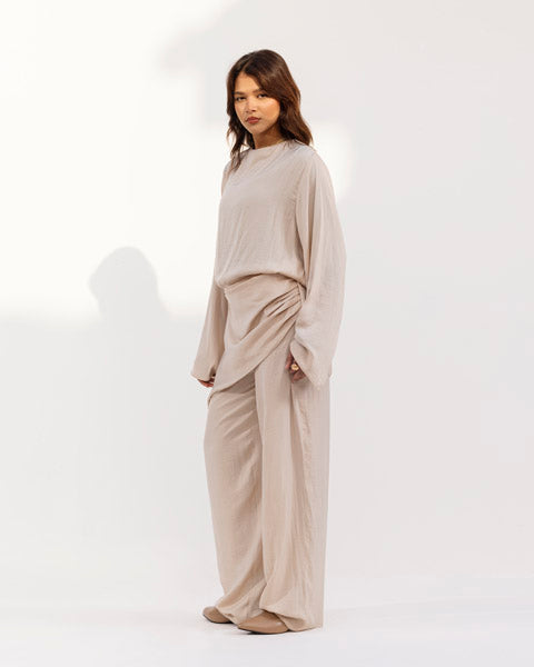 Opulent Satin Wide-Leg Pants BEIGE