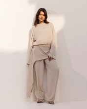 Opulent Satin Wide-Leg Pants BEIGE