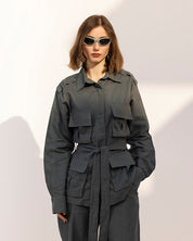 Belted Linen Top DARK OLIVE