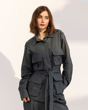 Belted Linen Top DARK OLIVE